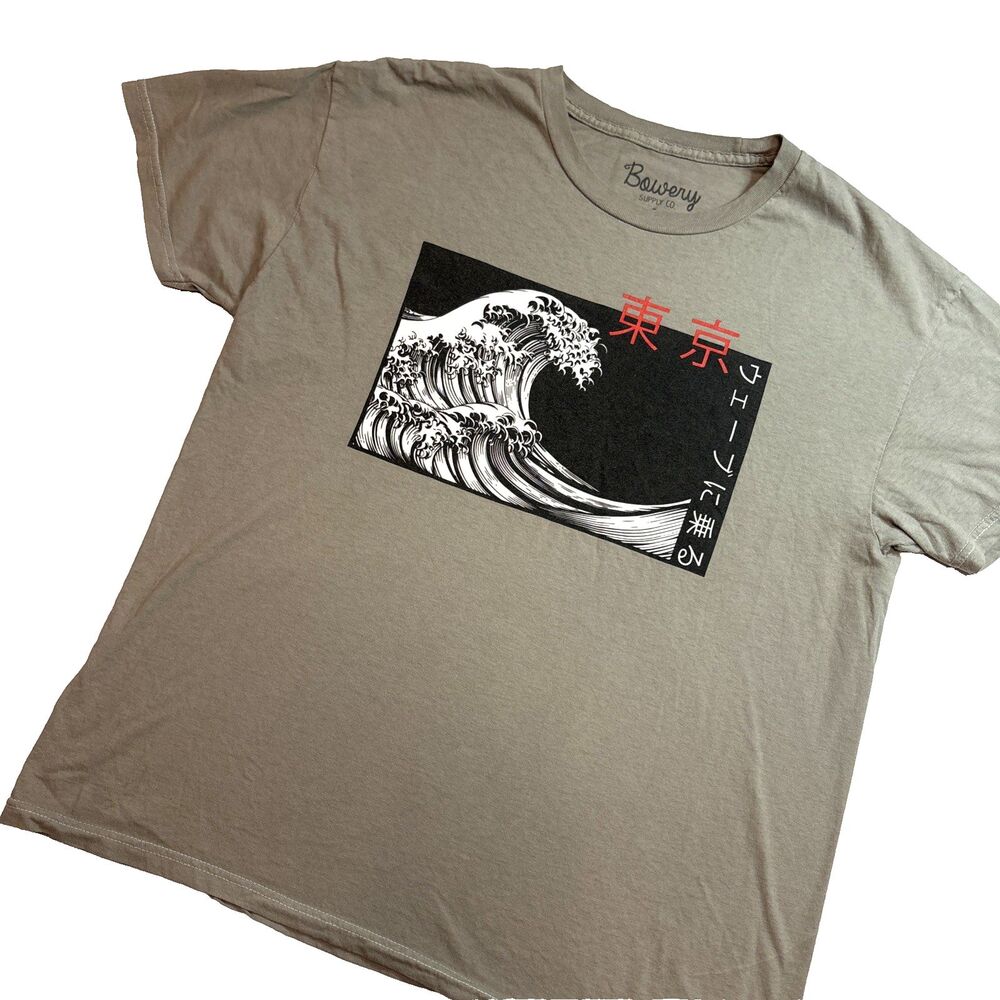 Bowery Supply Co. Great Wave Japanese Art T-shirt Men's Large Beige